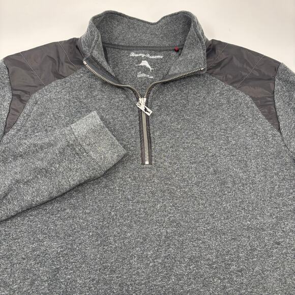 Tommy Bahama Large Dark Gray Black Long Sleeve 1/4 Zip Pullover Sweater - Picture 1 of 6